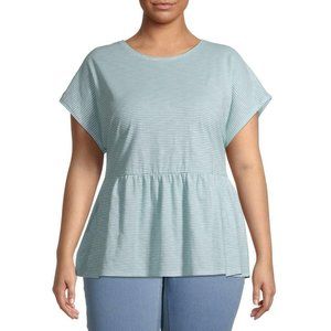 Terra & Sky Women's Blue Striped Short Sleeve 2x
